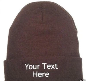 Individuell bestickt personalisiert bestickt Name Beanie Strickmütze mit Manschette braun - Bild 1 von 8