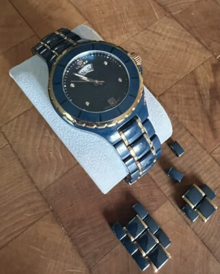 RELOJ ONISS ON-8015 CERÁMICA AZUL CON DETALLES ORO ROSA CON ESLABONES EXTRA ENVÍO GRATUITO Foto 1 de 4