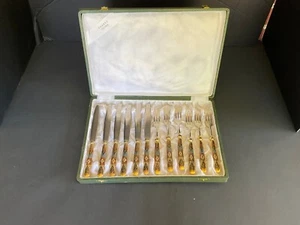 Vintage Toledo Damascene Cocktail Forks Knives Set - Picture 1 of 9