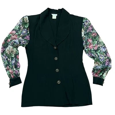 Blazer de Colección Blondie And Me Floral Manga Transparente Juniors Talla 13 Negro Dorado Botones Foto 1 de 4