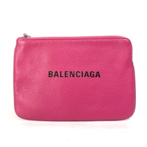 BALENCIAGA 492465 Logo Everyday Pouch M Bag Clutch bag Leather pink/Black - Picture 1 of 9