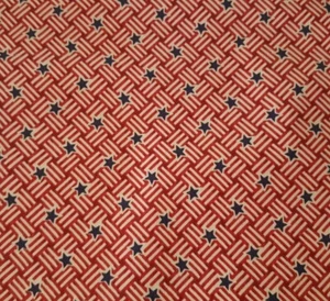 Patriotic Stars BTY Fabric Traditions Navy Stars on Ecru & Red Basket Weave - Picture 1 of 3