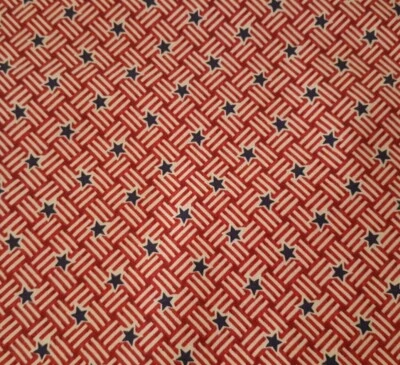 Patriotic Stars BTY Fabric Traditions Navy Stars on Ecru & Red Basket Weave - Image 1 of 3