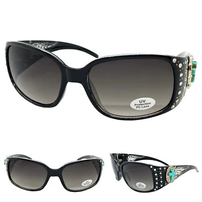 New Classy Elegant WESTERN Rustic Bling COWGIRL Style SUNGLASSES Turquoise Cross - Image 1 of 4