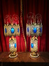 Turkish Lamps MOROCCAN LAMP shade CRYSTAL COBALT GLASS MARBLE 36" Vintage