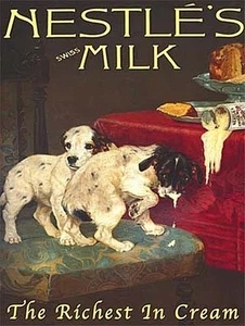 Letrero pequeño de acero Nestlé's Swiss Milk (Dogs) The Richest in Cream 200 mm x 150 mm - Imagen 1 de 1
