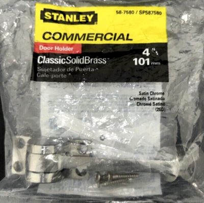 Soporte de puerta comercial Stanley 58-7580 4" latón macizo cromo satinado Foto 1 de 3