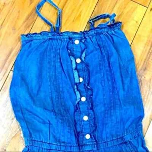 Denim cotton romper shorts summer one piece school outfit girl 8 blue - NWOT - Picture 1 of 3