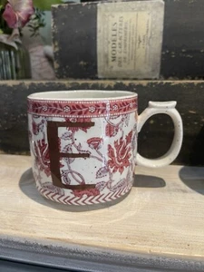 Anthropologie White Floral Initial Mug ‘E’ Thumb Rest BNWOT - Picture 1 of 8