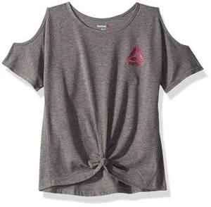 Reebok Best Girl's Ever Cold Shoulder Tie Knot T-Shirt, Dark Heather Grey, 4 - Picture 1 of 3