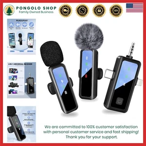 Wireless Lavalier Microphone 3-in-1 Clip-On for iPhone Android Camera Vlog - Picture 1 of 8