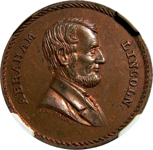 1872 Kline Restrike of Bolen Malice Toward None Medal NGC MS 64 BN (03516) - Imagen 1 de 4