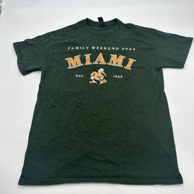 Gildan Miami Hurricanes T-Shirt Men Medium Graphic Print Logo Green..#33918 - Image 1 of 4