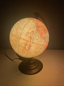 VINTAGE WORLD GLOBE ILLUMINATED 812 E GEO F CRAM LIGHT METAL BASE COLLECTIBLE - Picture 1 of 13