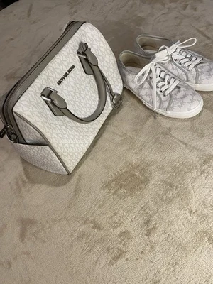 Michael Kors Bolso Y Zapatos Blanco Gris Lona Zapatos Talla 9 Foto 1 de 4