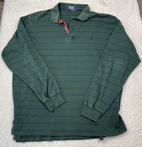Vintage Polo Ralph Lauren Long Sleeve Mens XL Green Blue Stripes Cotton Rugby - Picture 1 of 6