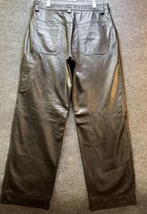 Wilsons Pantalone Carpentiere Pelle Nero Uomo 32x31 Vera Pelle Gamba Dritta - Foto 1 di 11