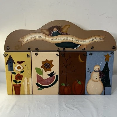 Vtg Wooden Four Seasons Sign Wood Block Wall Hanging Decor Folk Art Rustic 12” - Image 1 of 4