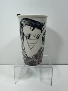 Taza de café Starbucks Charlotte Ronson 2013 12 oz cerámica vaso con tapa flores - Imagen 1 de 4