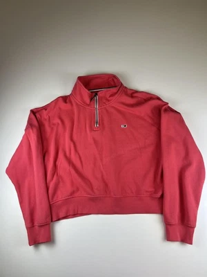 Tommy джинсы толстовка женщин XL красный четверть молнии укороченный насмешливый шеи флаг логотип - Изображение 1 из 4