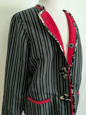 Koos Of Course Linen Blend Reversible Jacket Sz M Black White Red - Image 1 of 4