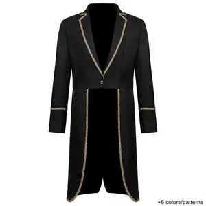 Victorian Men Tailcoat With Gold Line Brim Gothic Halloween Men Tailcoat jacket - Picture 1 of 12