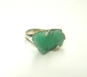Colombian Emerald Raw Crystal Ring 10.50 Cts Silver 950 F. Size 7.50 Muzo Mines - Picture 1 of 12