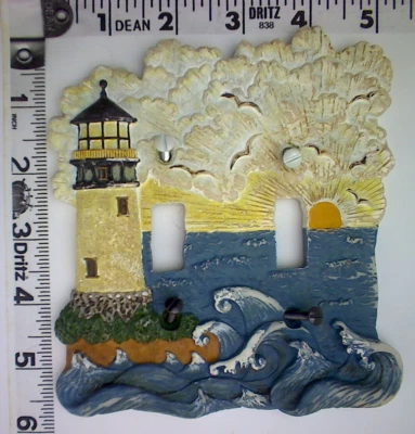 Interruptor de palanca doble de resina Lighthouse at Sunset placa de interruptor usado Foto 1 de 2
