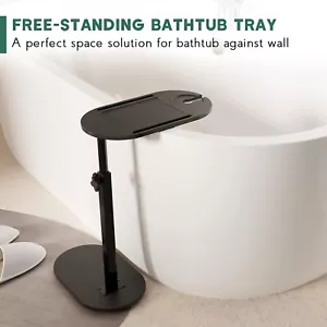 Bamboo Bathtub Tray Table with Adjustable Height, Freestanding Bath Caddy Side T - Picture 1 of 6