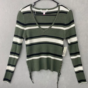 No Boundaries Womens Green Black And White V-Neck Sweater Size XXL 19 New - Picture 1 of 10