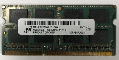 Micron - 4GB DDR3- MT16JTF51264HZ-1G6M1 SoDimm non ECC PC3-12800 1600Mhz TESTED! - Image 1 of 2