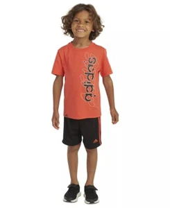 Adidas BRIGHT RED Toddler & Little Boys 2-Pc. 3-Stripes Mesh Shorts Set, US 7 - Picture 1 of 4