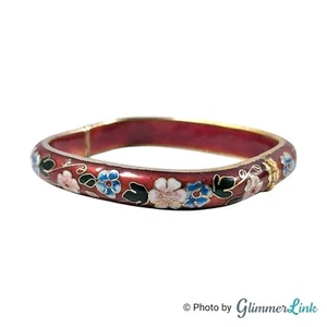 Vintage Square Floral Enamel Cloisonne Hinged Bangle Bracelet - Picture 1 of 8