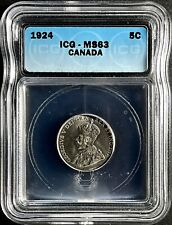 1924 Canada 5 Cents ICG MS-63 KEY DATE — KM 29 Nickel