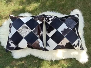 2 fundas de cojín de cuero de vaca con mosaico real decoración de vaca 40x40 cm - Imagen 1 de 4