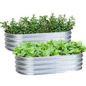 Aoodor 4x2x1FT Outdoor Galvanized Raised Garden Bed Kit Planter Oval Large Boxes - Picture 1 of 17