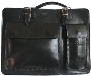 ITALIAN black Real LEATHER briefcase BAG HANDBAG satchel retro cross body unisex - Picture 1 of 9