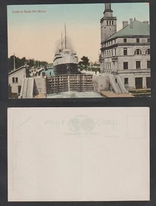 Sault Ste, Marie Ontario The Locks Unused Topographical Postcard - Imagen 1 de 3