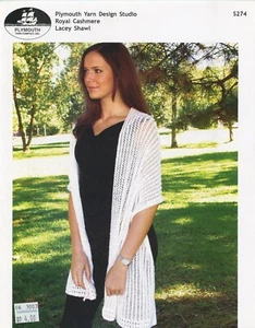 Plymouth Knitting Pattern S274 - Royal Cashmere Lacey Shawl - Easy Knit - Picture 1 of 2