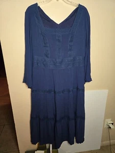 Scarlet Darkness Blue V-Neck Long Sleeve Dress Eyelet Details Steampunk Gothic - Picture 1 of 5