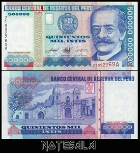Perú 500000 500.000 Intis 1989 REEMPLAZO P-147r PREFIJO Z UNC Z1992232A ESCASO - Imagen 1 de 1