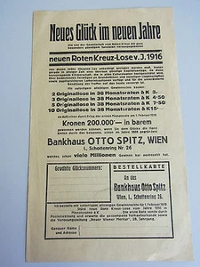 Werbung für "ROTES KREUZ-LOSE" 1916 // Bankhaus Otto Spitz, WIEN / Lotterie. RAR - Imagen 1 de 8