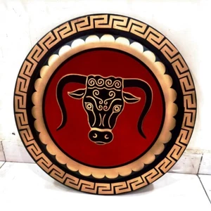 Handmade Bull Shield | Greek Hoplite Viking Round Shield | Battle-Worn Red & Bla - Picture 1 of 11