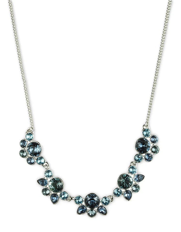Givenchy Silver Swarovski Smoky Blue Crystal Floral Design Necklace 141636 - Image 1 of 1