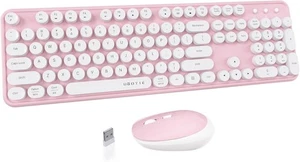 Combiné clavier et souris sans fil coloré UBOTIE - touches rondes rétro rose blanc - Photo 1/7