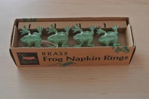 Ancient Graffiti Brass Frog Napkin Rings Set of 4 - Imagen 1 de 4