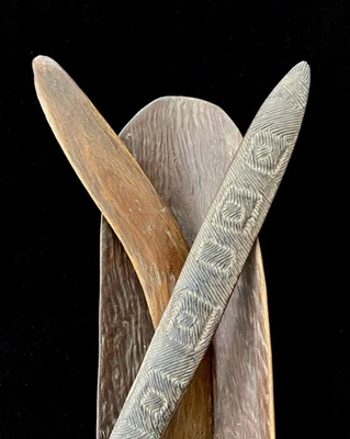 3 BINAS TALLAS ABORÍGENES AUSTRALIANAS DE COLECCIÓN INGLESA BOOMERANG TJURUNGA Foto 1 de 4