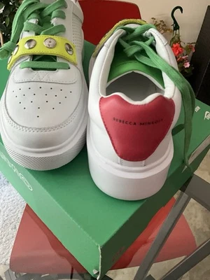 Zapatillas Tenis Rebecca Minkoff Cuero Blanco y Multicolor Talla 8 Nuevas Foto 1 de 4