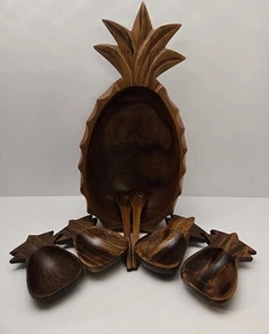 Juego de ensaladera de frutas de madera tallada a mano vintage de piña Filipinas - Imagen 1 de 18
