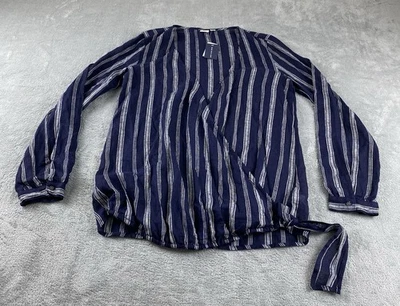 Gap Maternity Women’s Wrap Blouse XS Blue White Linen Long Sleeves New C40 - Image 1 of 4